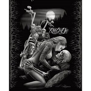 Black & Gray Motorcycle Skull Throw Blanket
